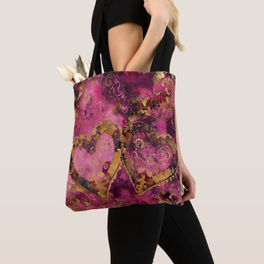 HETE ROZE EN GOUDEN GLITTER KIJKEN VALENTIJN HARTE TOTE BAG (Dichtbij)