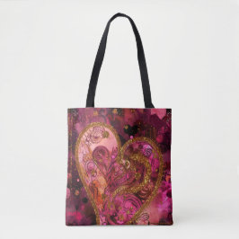 HETE ROZE EN GOUDEN GLITTER KIJKEN VALENTIJN HARTE TOTE BAG