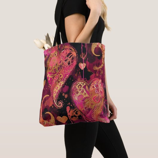 HETE ROZE EN GOUDEN GLITTER KIJKEN VALENTIJN HARTE TOTE BAG (Dichtbij)