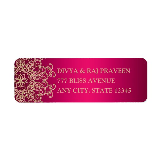 HETE ROZE EN GOUDEN INDIASE GEÏNSPIREERDE ADRESETI ETIKET (Voorkant)