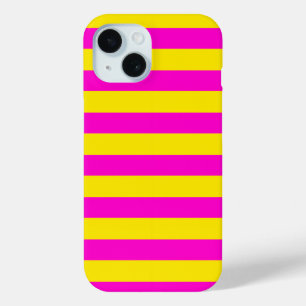 Hete roze en kanariegele strepen iPhone 15 case