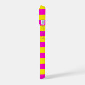 Hete roze en kanariegele strepen iPhone 15 case (Linkerkant)