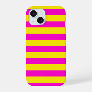 Hete roze en kanariegele strepen iPhone 15 case