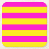 Hete roze en kanariegele strepen kartonnen onderzetters (Voorkant)