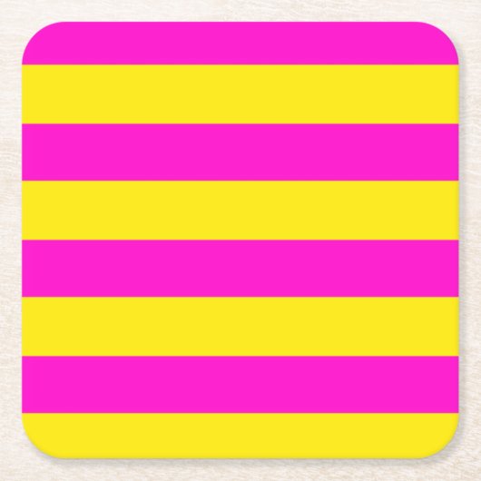 Hete roze en kanariegele strepen kartonnen onderzetters (Voorkant)