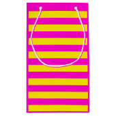 Hete roze en kanariegele strepen klein cadeauzakje (Achterkant)