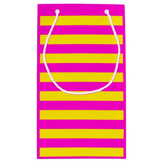 Hete roze en kanariegele strepen klein cadeauzakje (Achterkant)