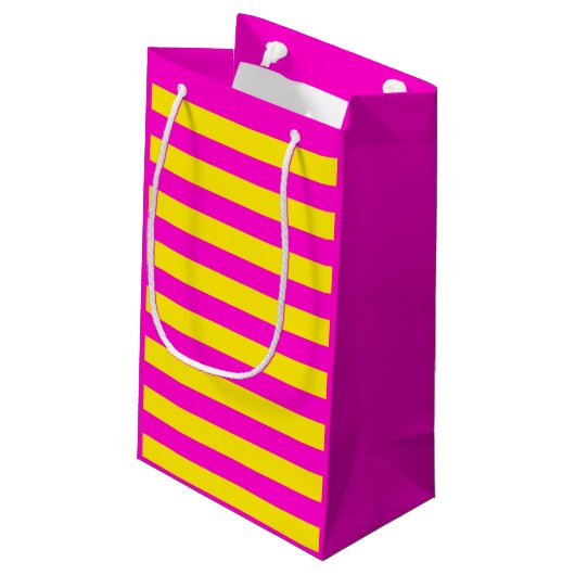 Hete roze en kanariegele strepen klein cadeauzakje (Achterkant Gekanteld)