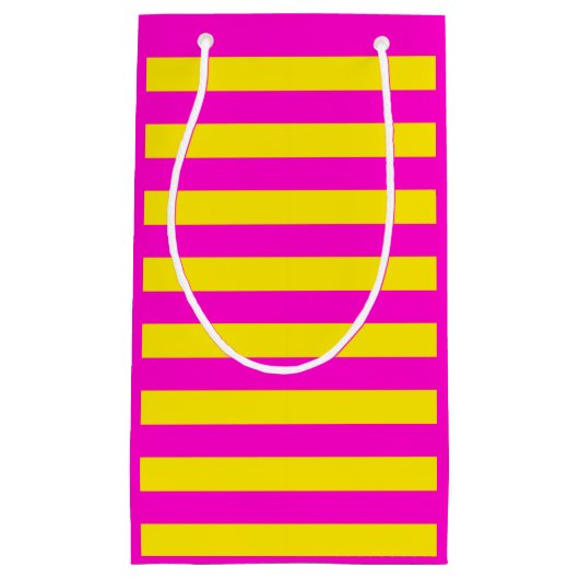 Hete roze en kanariegele strepen klein cadeauzakje (Voorkant)