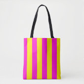 Hete roze en kanariegele strepen tote bag (Voorkant)