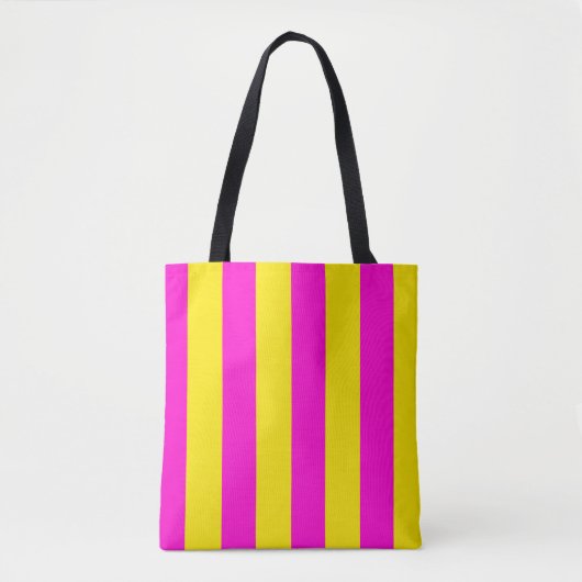 Hete roze en kanariegele strepen tote bag (Voorkant)