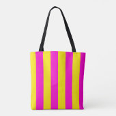 Hete roze en kanariegele strepen tote bag (Achterkant)