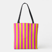 Hete roze en kanariegele strepen tote bag (Achterkant)