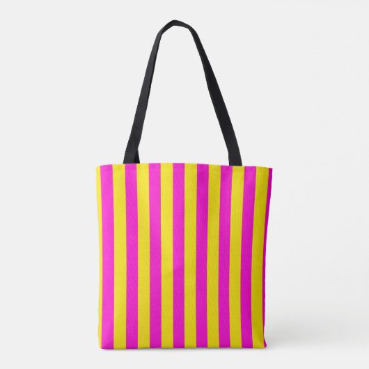 Hete roze en kanariegele strepen tote bag (Achterkant)