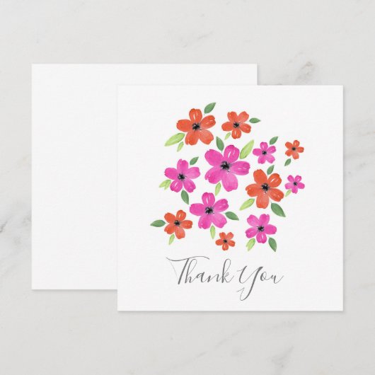 Hete roze en Oranje Waterverf Floral Motif Bedankkaart (Voorkant / Achterkant)