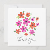 Hete roze en Oranje Waterverf Floral Motif Bedankkaart (Voorkant)