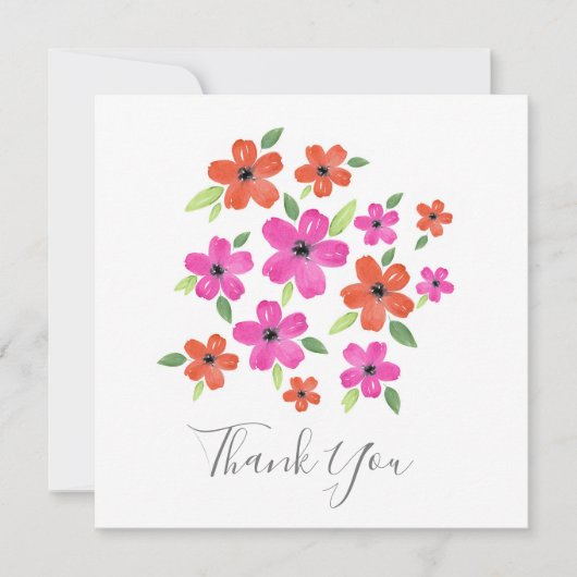 Hete roze en Oranje Waterverf Floral Motif Bedankkaart (Voorkant)