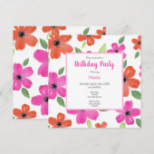 Hete roze en Oranje Waterverf Floral Motif Kaart (Voorkant / Achterkant)