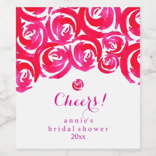 Hete Roze en Rode Waterverf Rozen Wijn Etiket (Enkel label)