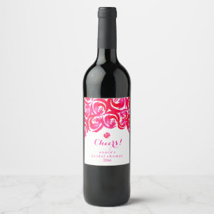 Hete Roze en Rode Waterverf Rozen Wijn Etiket