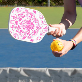 Hete roze en witte Damask Bloemen Pickleball Paddle