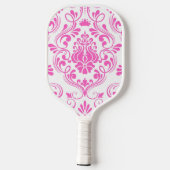 Hete roze en witte Damask Bloemen Pickleball Paddle (Achterkant)