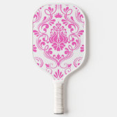 Hete roze en witte Damask Bloemen Pickleball Paddle (Voorkant)