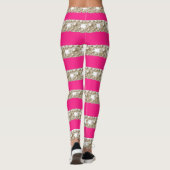 hete roze en witte strepen met stijlvolle parels leggings (Achterkant)