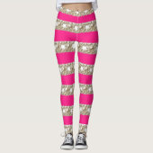 hete roze en witte strepen met stijlvolle parels leggings (Voorkant)