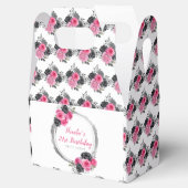 Hete roze en zilveren elegante bloemen verjaardag bedankdoosjes (Geopend)