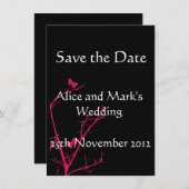hete roze en zwarte sla de datumkaart op save the date (Voorkant / Achterkant)