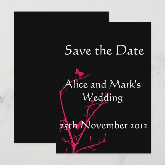hete roze en zwarte sla de datumkaart op save the date (Voorkant / Achterkant)