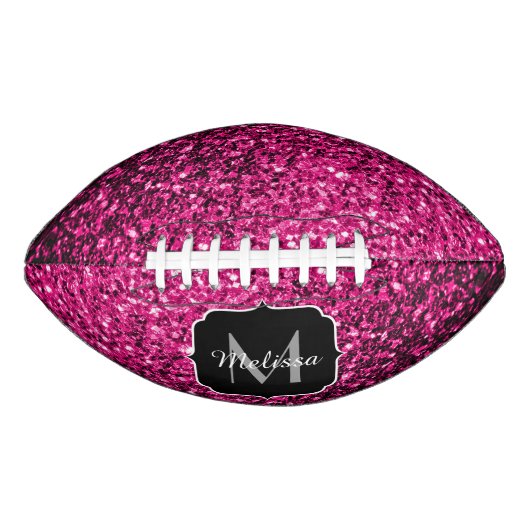 Hete roze faux glitter sparkle Monogram naam American Football (Voorkant)