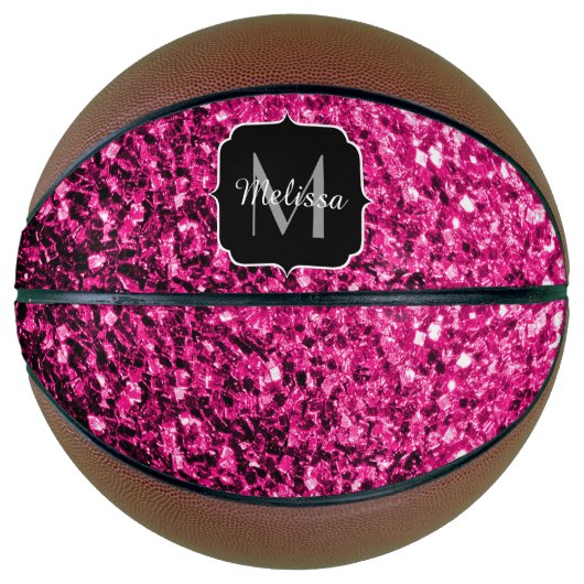 Hete roze faux glitter sparkle Monogram naam Basketbal (Voorkant)