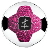 Hete roze faux glitter sparkle Monogram naam Voetbal (Gedraaid)