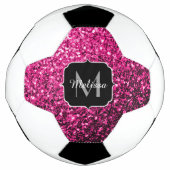 Hete roze faux glitter sparkle Monogram naam Voetbal (Voorkant)