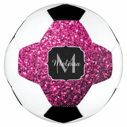 Hete roze faux glitter sparkle Monogram naam Voetbal (Voorkant)