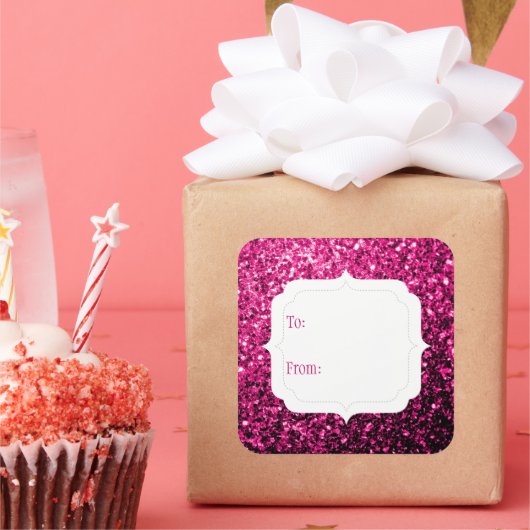 Hete roze faux glitter sparkles Gift Label Sticker (Feest)