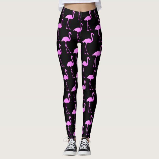 Hete roze flamingo vogel drukt yoga en werkout af leggings (Voorkant)