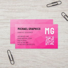 Hete roze geometrische mesh patroon QR code Monogr Visitekaartje