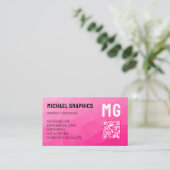 Hete roze geometrische mesh patroon QR code Monogr Visitekaartje (Staand voorkant)