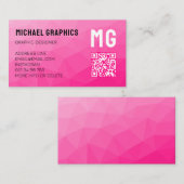 Hete roze geometrische mesh patroon QR code Monogr Visitekaartje (Voorkant / Achterkant)