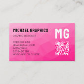 Hete roze geometrische mesh patroon QR code Monogr Visitekaartje (Voorkant)