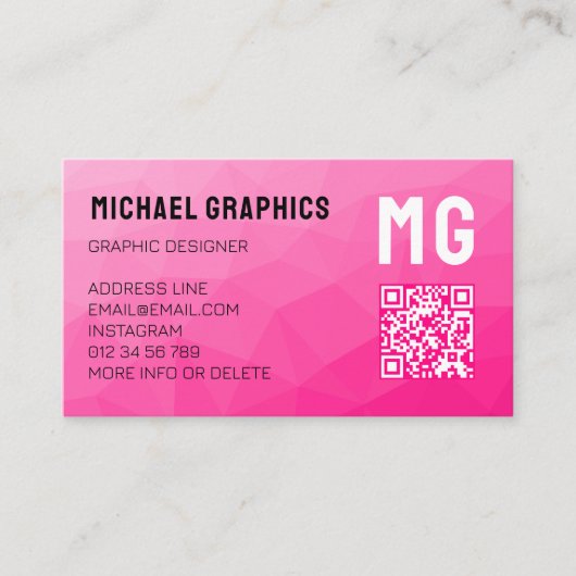 Hete roze geometrische mesh patroon QR code Monogr Visitekaartje (Voorkant)