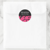 Hete Roze Giraffe Patroon Bewaar de Datum Ronde Sticker (Tas)