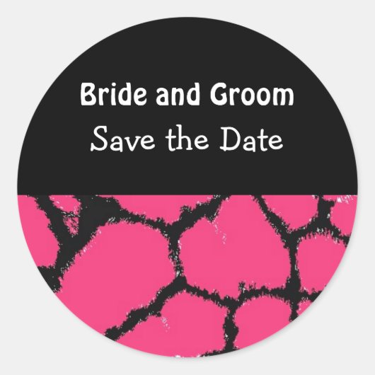 Hete Roze Giraffe Patroon Bewaar de Datum Ronde Sticker (Voorkant)