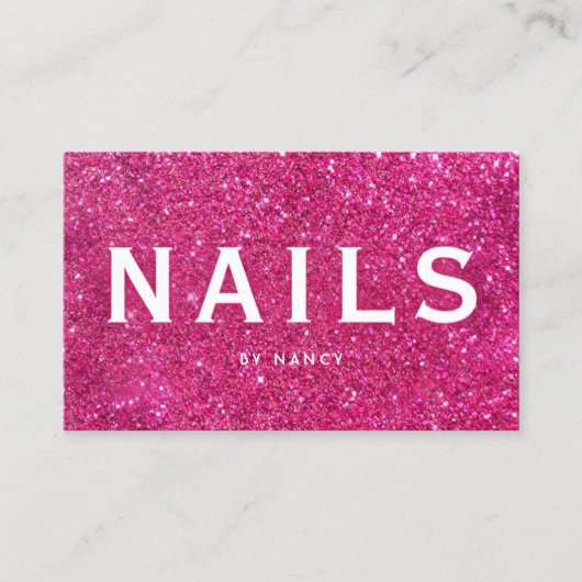 Hete Roze Glitter Nails Visitekaartje (Voorkant)