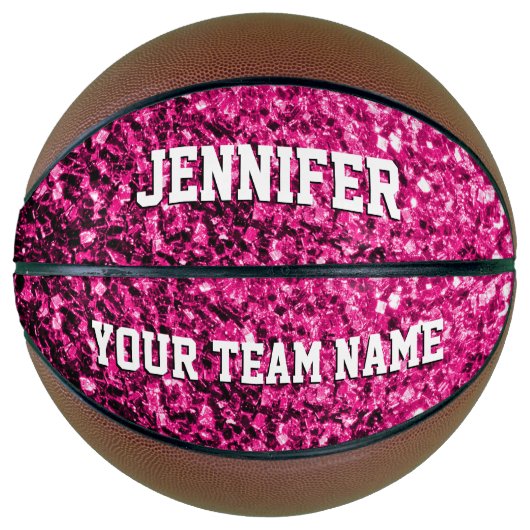 Hete roze glitter sprankelt Jouw naam Team Basketbal (Voorkant)