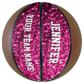 Hete roze glitter sprankelt Jouw naam Team Basketbal (Verticaal)