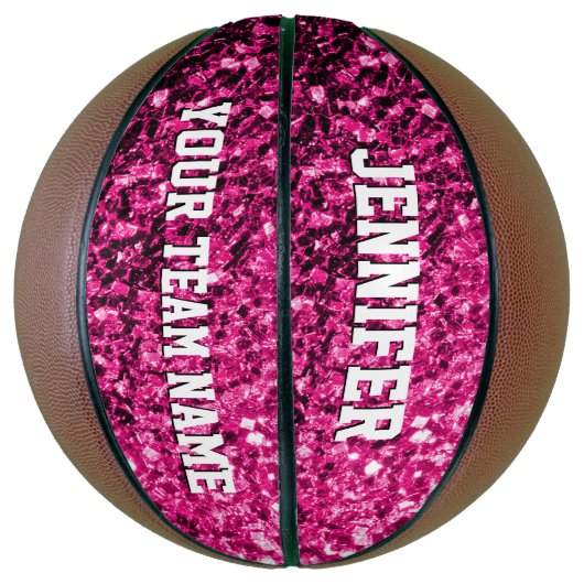 Hete roze glitter sprankelt Jouw naam Team Basketbal (Verticaal)